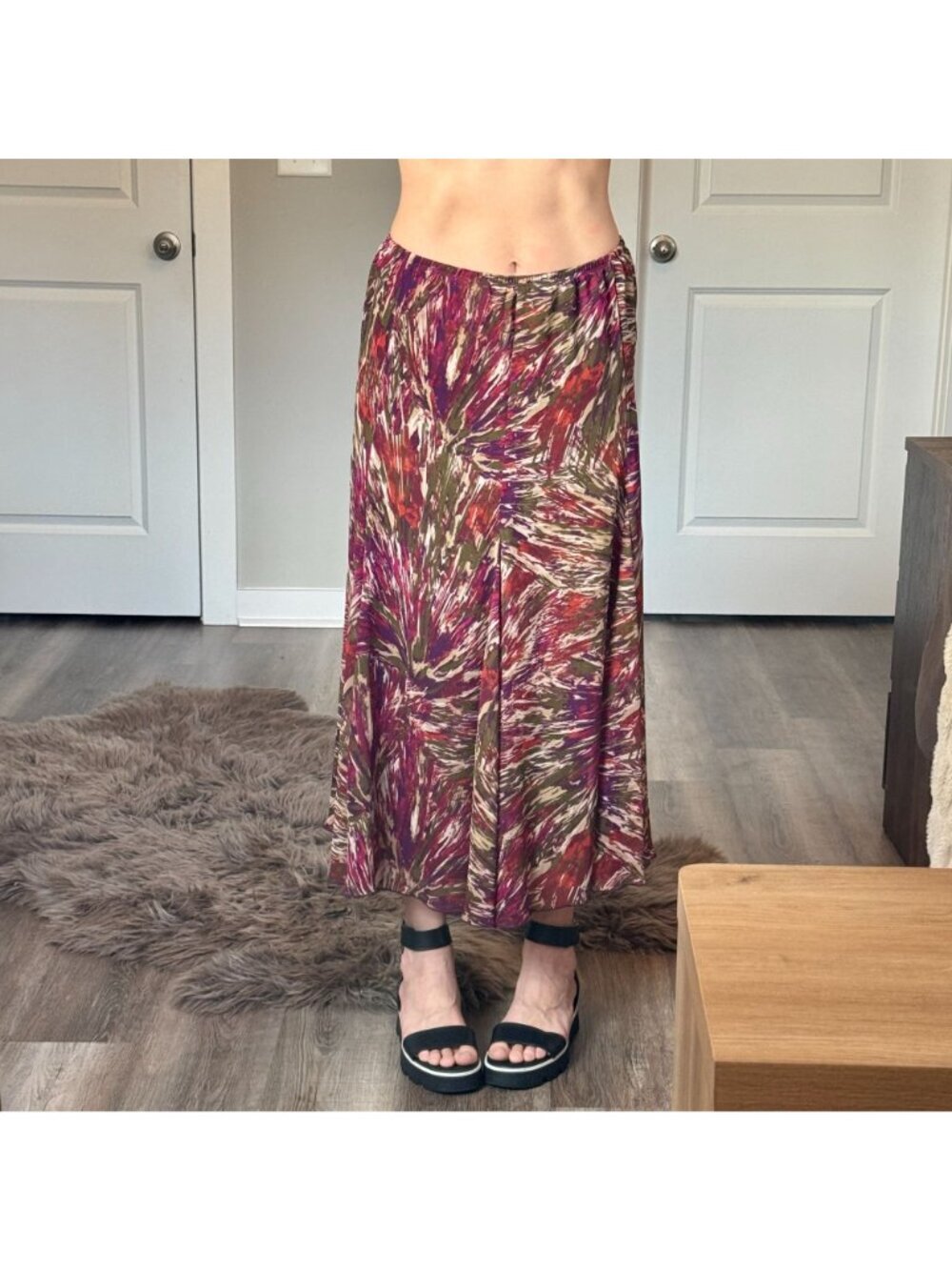 Boho Abstract Maxi Skirt Womens 10P Flowy Earth Tone Festival Coastal Chic Skirt - Picture 2 of 7